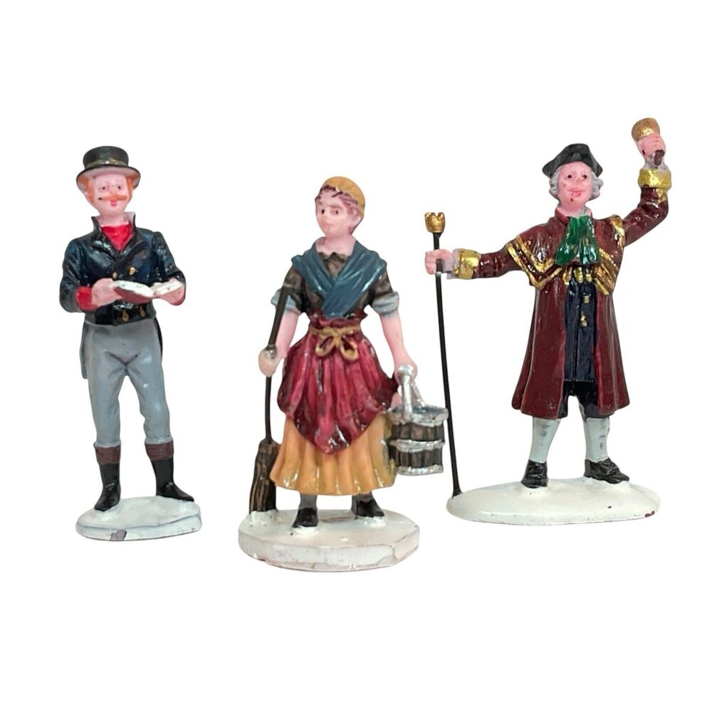 Lemax Caddington Village Town Crier Caroler Man Cleaning Lady Set Of 3 Victorian